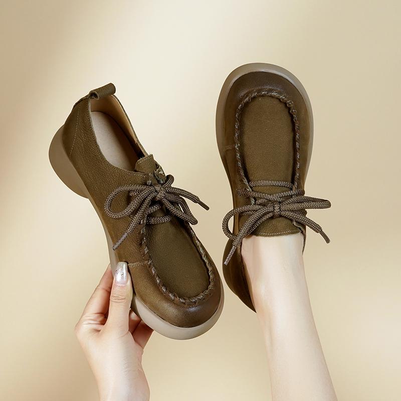 Fashion AIYUQI Women Shoes Retro 2025 Season New Genuine Leather Lace-up Shoes Ladies British Style Large Size Women's Spring Shoes
