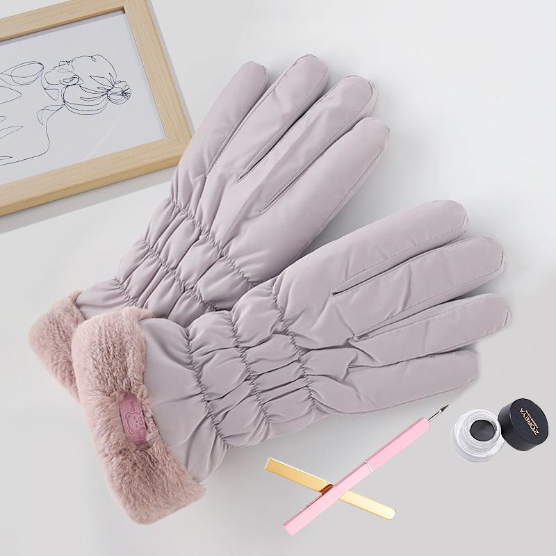 Women Winter Fleece Thickened Warm Plush Cotton Waterproof Touch-Screen Gloves For Outdoor Riding Mountaineering Ski Gloves