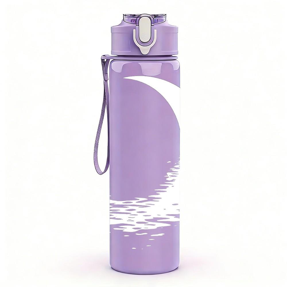 1PC Crescent Moon Minimal Line Print 750ml Color Plastic Sports Water Bottle Leakproof Flip Straw Lid Suitable for Sports Office Home Use