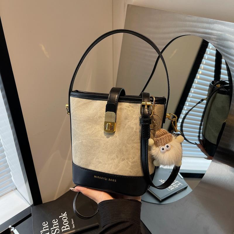 Customer order retro casual brown texture bucket bag 2025 new trendy fashion versatile shoulder bag women's messenger bag