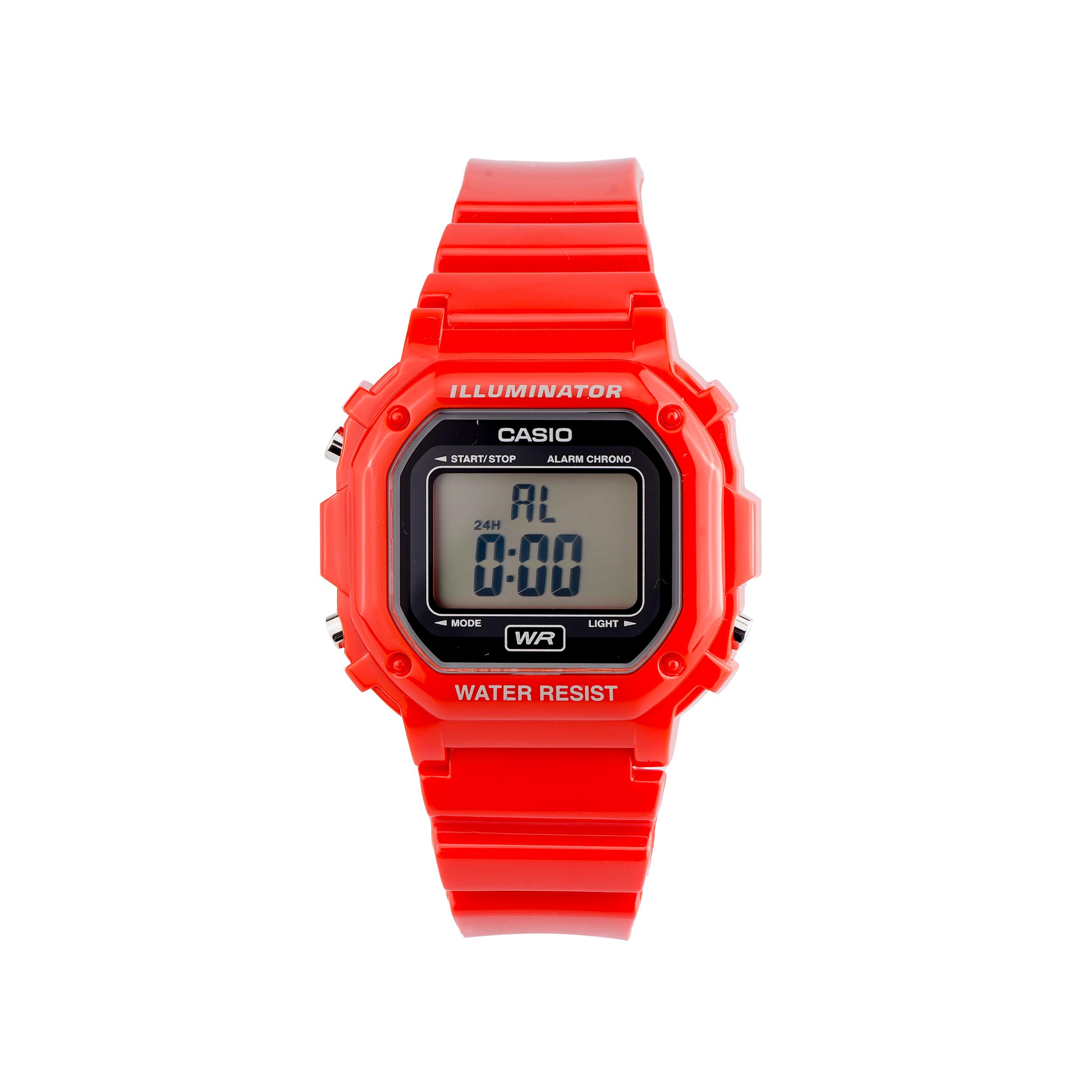 

Casio 50M Waterproof Red Square Quartz Watch Resin Strap Women watches Black F-108WHC-4AJF Regular Watch Box,Red Strap