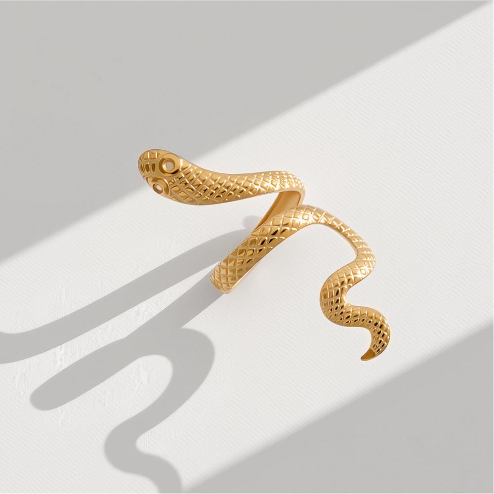 Zircon Snake Rings for Women Men Stainless Steel Gold Color Open Adjustable Ring Vintage Gothic Aesthetic Jewelry Anillos Mujer