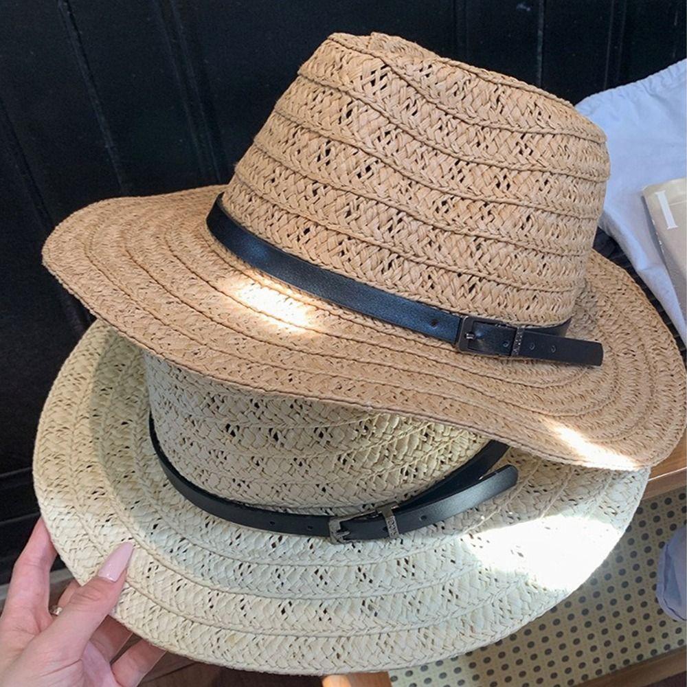 Jazz Western Cowboy Hat Wide Brim Visor Cap American Hollow Straw Hat  Summer
