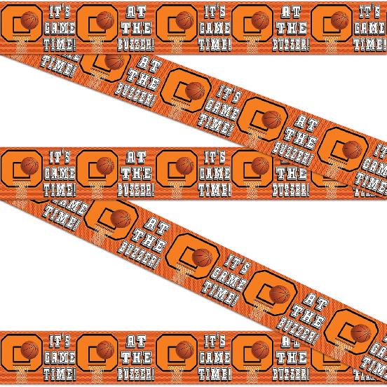 Basketball Party Banner | 8 Inch Tall x 25 Feet Long | Basketball Decorations Plastic Banner Tape | “It’s Game Time”, “At The Buzzer”