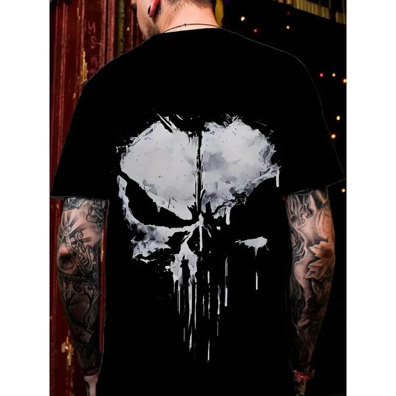Large Men's Skull Pattern 3D Printed Men's Round Neck Short Sleeved T-shirt Summer Fashion T-shirt Casual and Comfortable Versatile Top