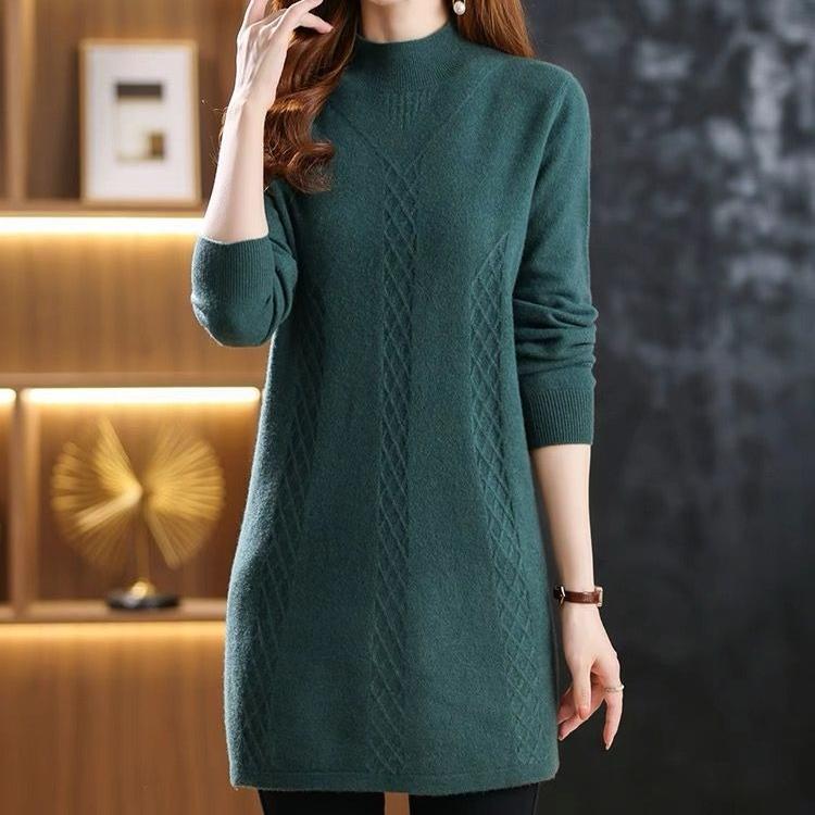 Mid-length Sweater for Women In Autumn and Winter Thickened Long-sleeved Pullover and A Solid-color Casual Knitted Sweater Dress