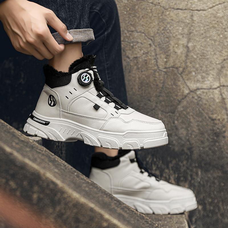 Spring Men High Top Platform Boots Outdoor Cold Protection Fashion Rotating Button Mens Work Boots