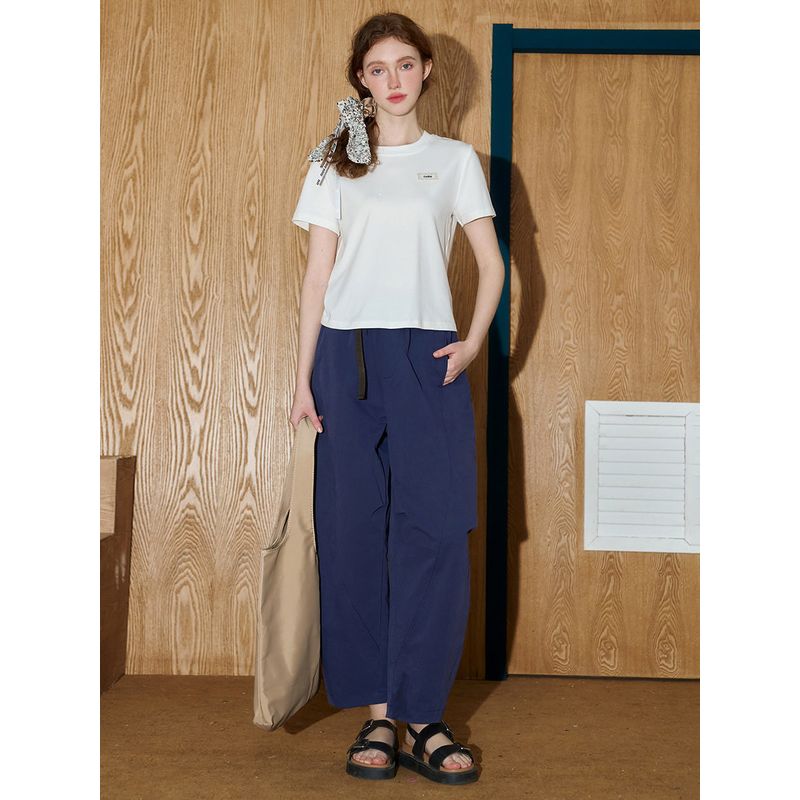 Coolhut2025 Summer Round Neck Versatile Simple Silhouette Short-Sleeved Right-Shoulder Breathable Women's T-Shirt