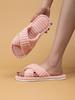 Ladies Cross Strap Corduroy House Slippers, Striped Comfy Cotton Four Seasons Indoor Slides