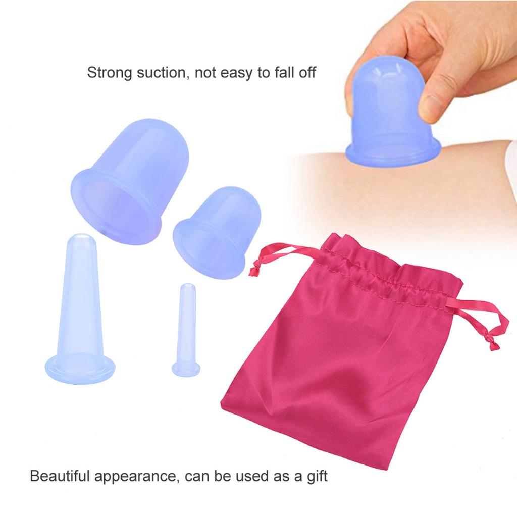 4pcs/set Silicone Vacuum Body Helper Anti Cellulite r Cups Cupping (Blue)