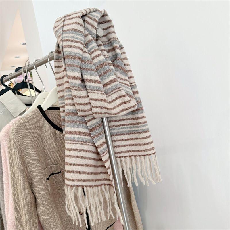 New Winter Imitation Cashmere Scarf for Women Versatile Korean Style Striped Thickened Scarf To Keep Warm In Air Conditioned Rooms