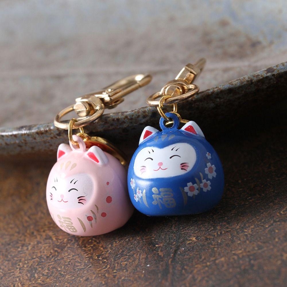 Bring Wealth Lucky Cat Keychain Creative Gift Car Bag Pendant Key Chain Cat Bells Pendant