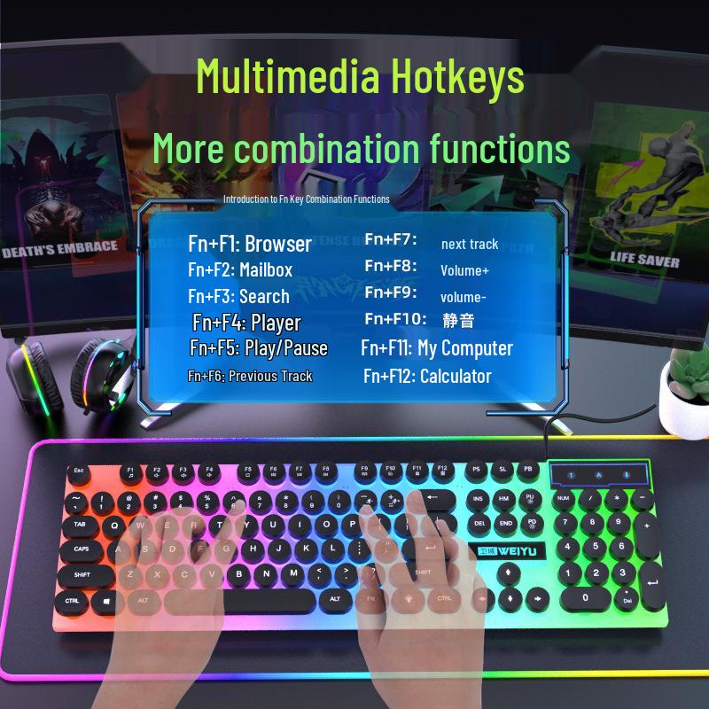 Retro Punk Luminous Wired Keyboard & Mouse Set for Gaming and Office Use