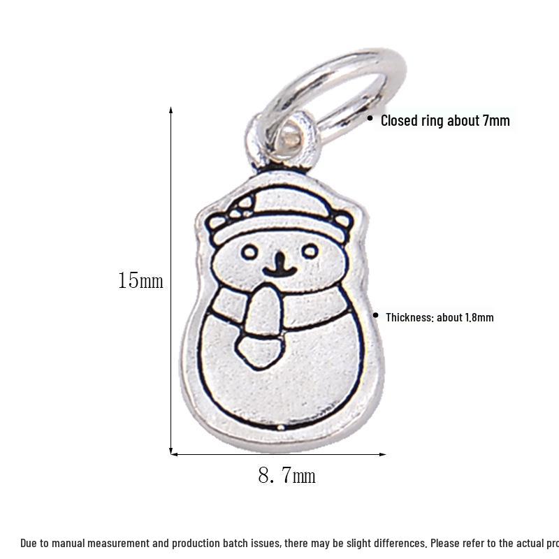 Sterling Silver Cartoon Charms: Gingerbread Man, Snowman, Teddy Bear, Light Bulb - Thai Silver Jewelry DIY Bracelet Accessories.