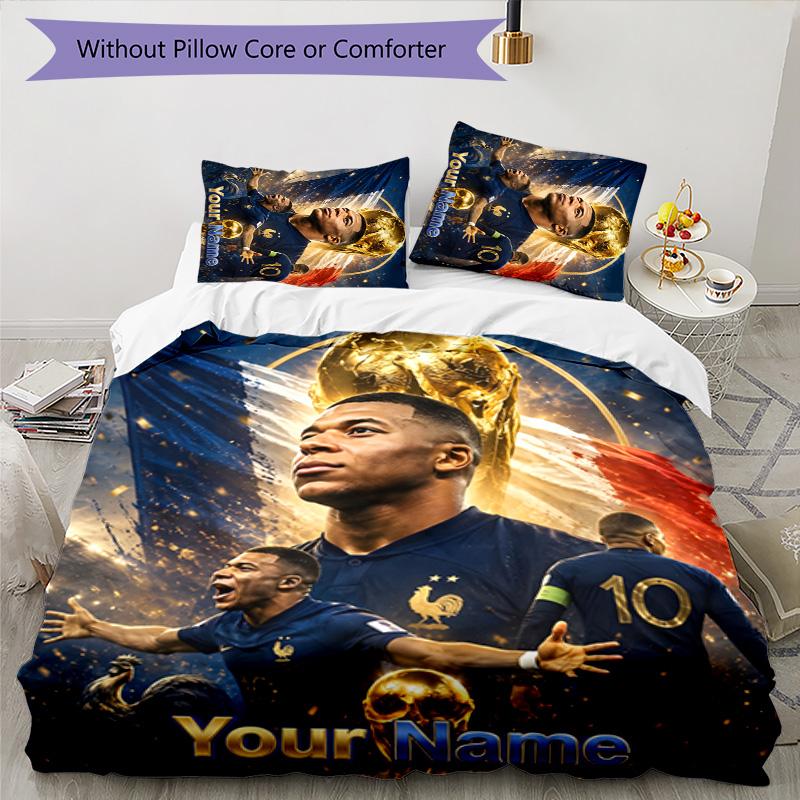 3pcs M-Mbappe Cover Set - Personalized Name, HD Printed Bedding with 1 Cover and 2 Pillowcases - Perfect for Home Decor, Easy Care