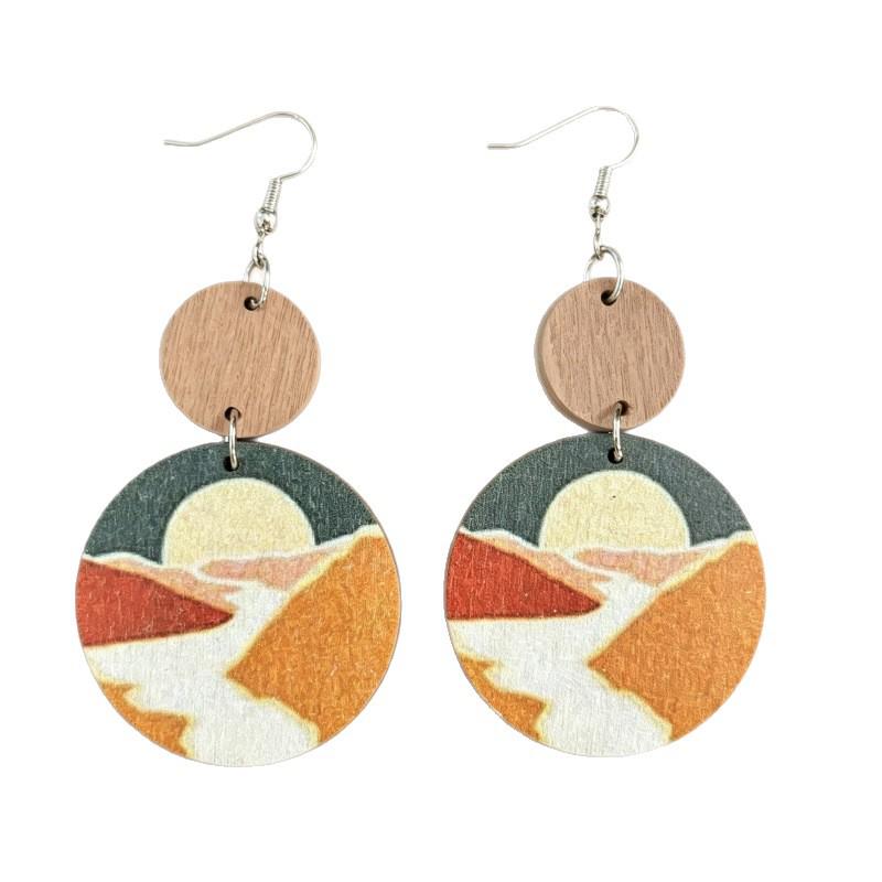 Sunset Wooden Patchwork Double-Sided Pendant Earrings - Thanksgiving Gift