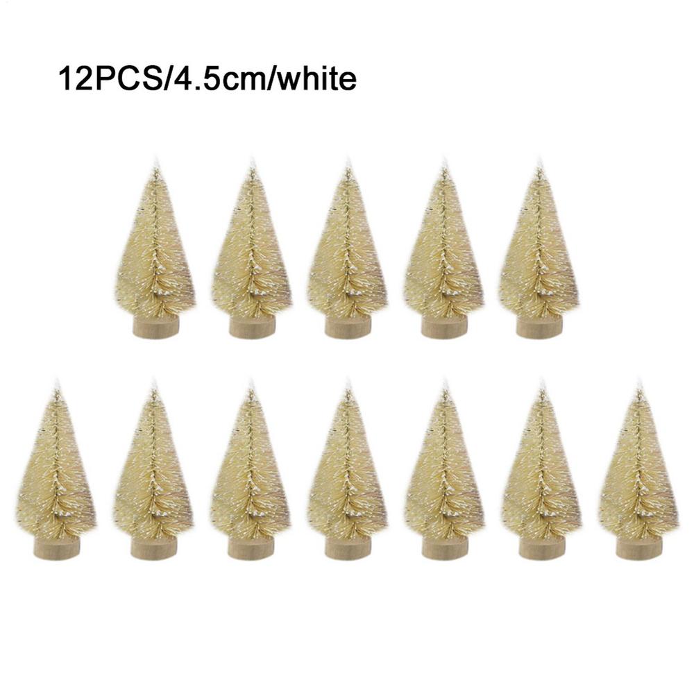 12 Pcs Christmas Tree Mini Pine With Wood Base Wooden Christmas Tree Snow Landscape Xmas Trees Xmas Tabletop Decorative Gifts 12pcs