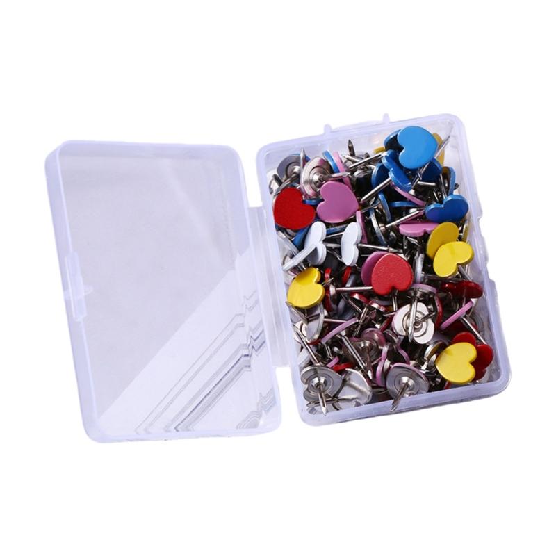 100Pcs Heart Shape Metal Push Pins Cork Notice Board Pin Decorative Thumb Tacks for Display Document Picture Note Memo