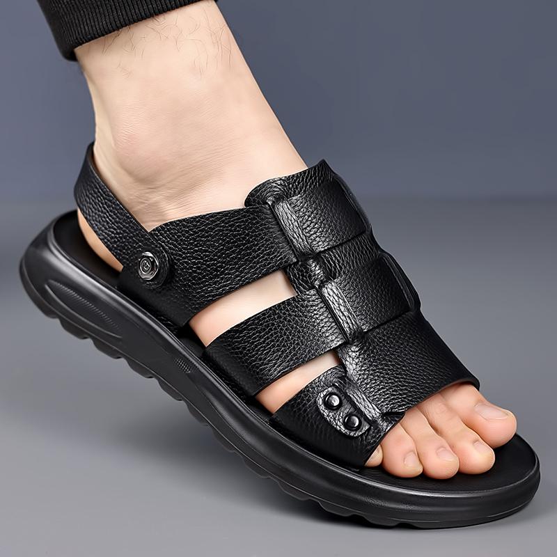 TUINANLE Non Slip Soft Breathable Mens Summer Sandals Casual Fashion Versatile Plus Size Leather Flat Slip On Sandals for Men