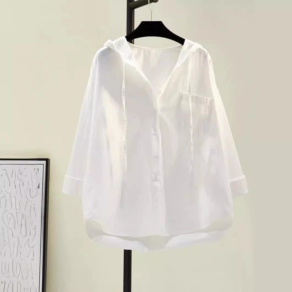 Women Oversized Tops Long Sleeve Fashion Korean White Blouse Women Shirt Hooded Casual Cotton Blouses