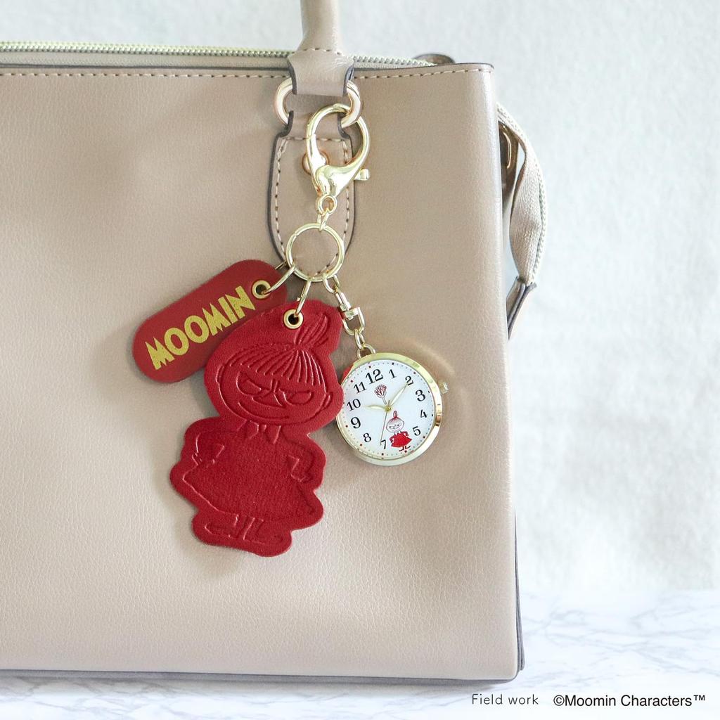 Field work MOOMIN Little My Red MOM025-3 Analog Keychain Bag Charm with Snap Hook for Women, Commuting, School, Business, Embossed Leather