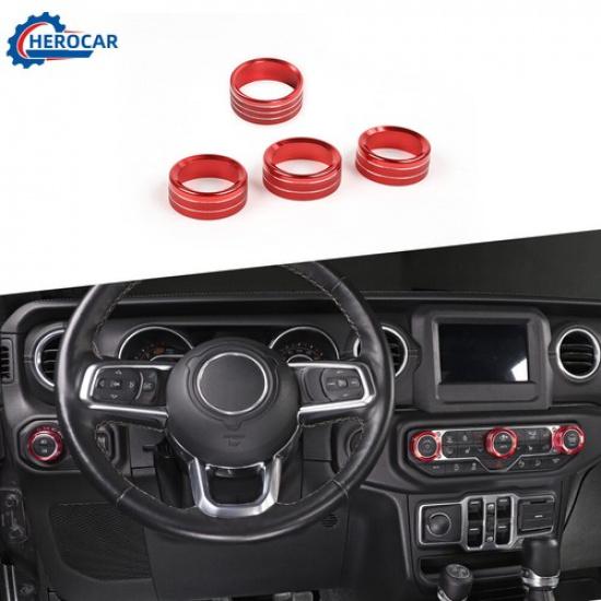 4x Klimaanlagen-/Scheinwerferschalter-Knopf-Zierring für Jeep Wrangler JL 2018+Rot