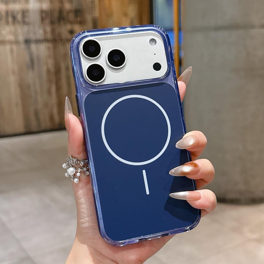 iPhone 17 Air 17 Pro Max 16Pro 15 14 Pro için Metal Düğmeli Şeffaf Manyetik Telefon Kılıfı Magsafe Şeffaf Kablosuz Şarj Sert Koruyucu Kapak