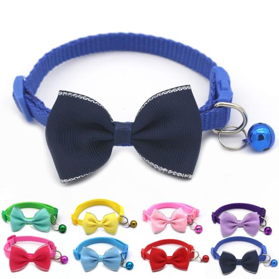 Yousheng Pet Bow Collar Solid Color Holiday Dress Up Adorable Pet Cats Bow-knot Collar with Bell for Christmas