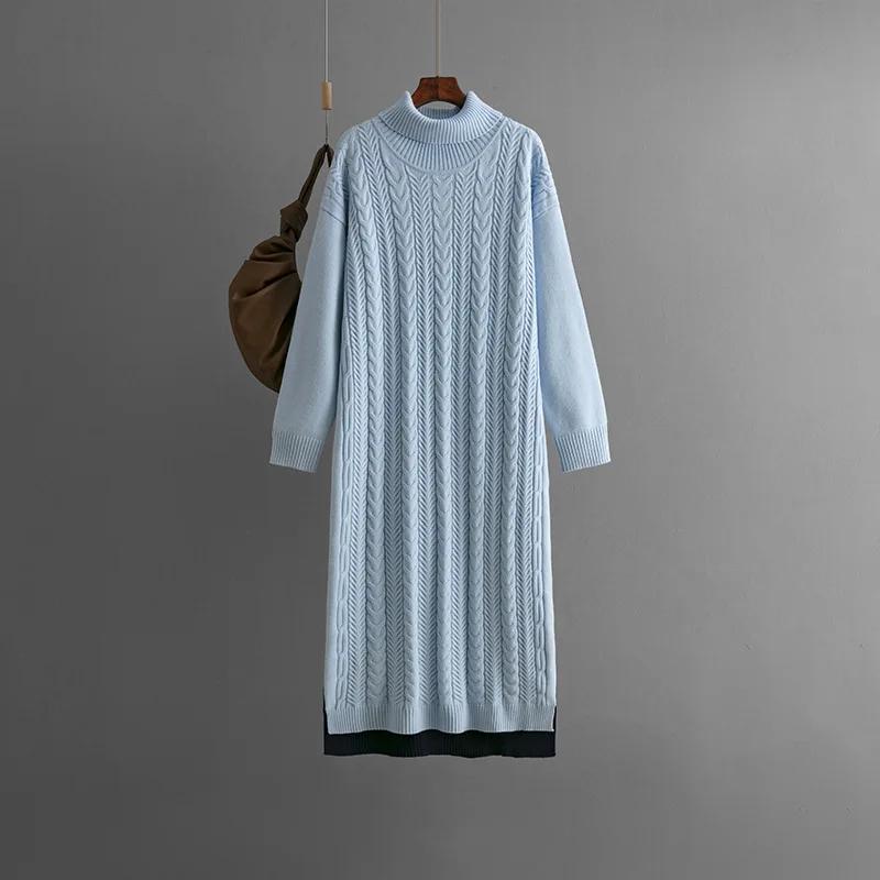 Winter 2024 New Women Knitted Warm Long Sweater Dress Women Autumn Fashion Loose Thickened Twist Knitted Vintage Dress Vestido
