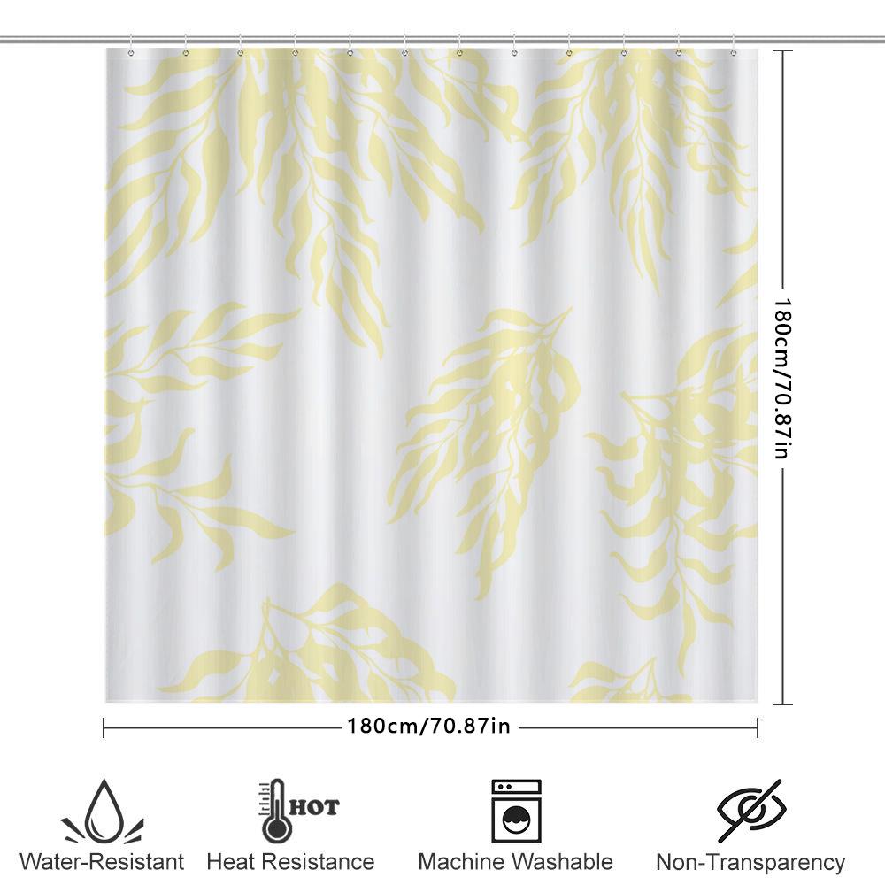 White Shower Curtain With Leaf Print Bath Decor For Home Use