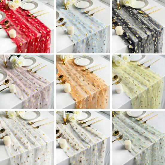 Tüll Gänseblümchen Tischläufer Frühling Blumiger Tischläufer Rustikaler Blumen Tischläufer für Hochzeit Babyparty Geburtstagsparty Bauernhaus Dekor