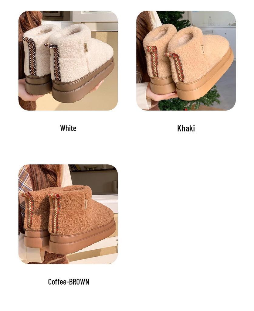 Women's Winter Short Boots - Comfortable Cotton Slippers with Fleece, Thick Soles, Warm and Versatile for Outdoor Wear.