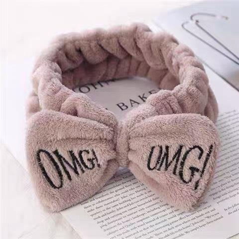 Custom Logo OMG Bowknot Wash Face Hairband Rabbit Cat Ear Cute Plush Lady Soft Women Elastic Hair Band Flannel Make up Headbands