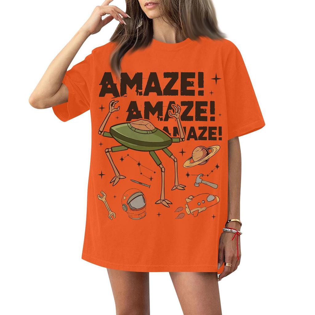 Women's round-neck casual printed short-sleeved T-shirt top