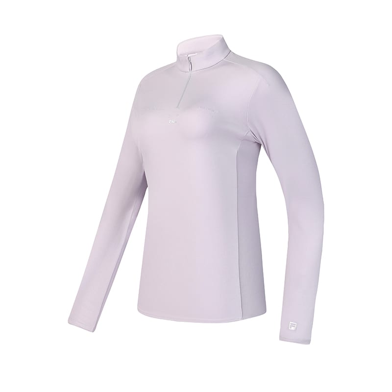 FILA Casual Slim Fit Stand Collar Fleece Lined Dopamine Dressing Long Sleeved T Shirt Women's Light Dusty Purple A11W441208FPR