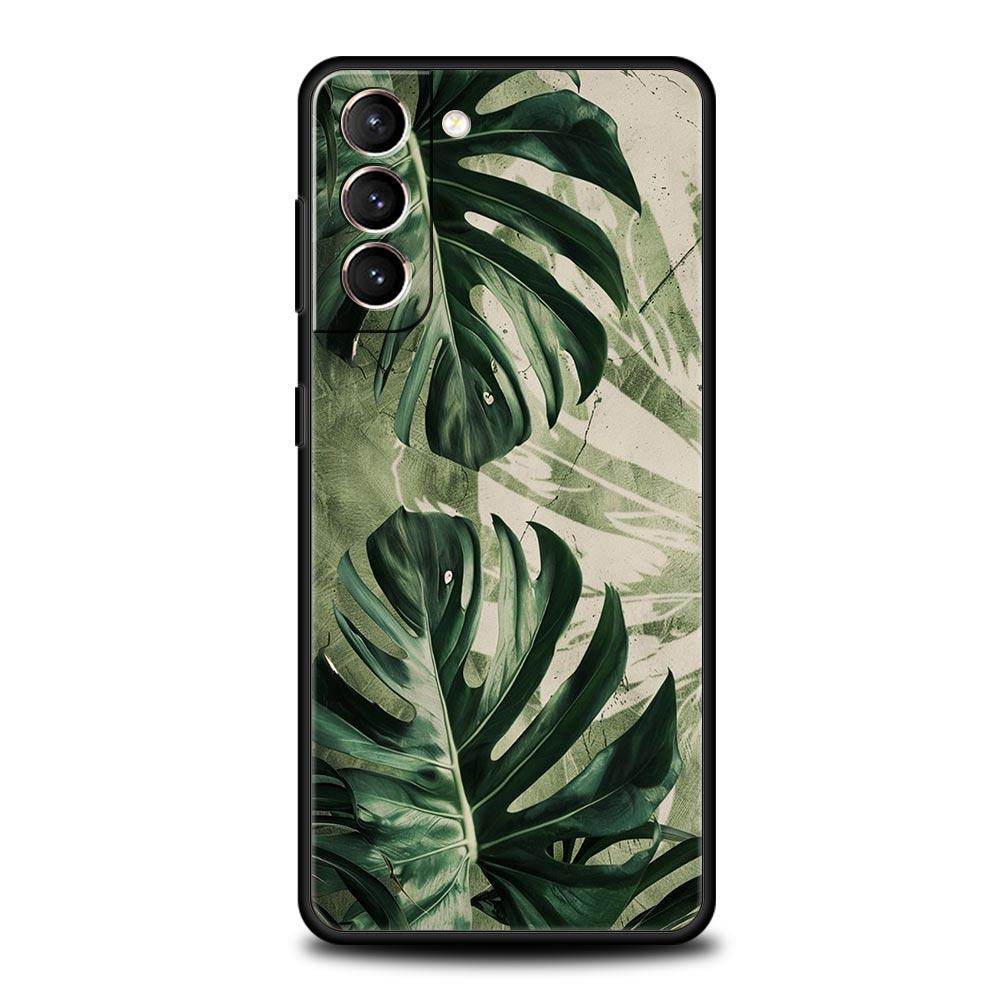 Leaves Monstera Green Phone Case For Samsung Galaxy S26 Ultra S25 Plus S24 FE S23 S22 5G S21 S20 Cover Black Soft