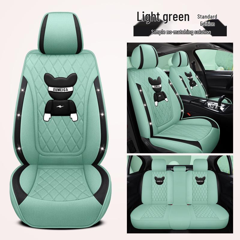 Star Chi Elantra Linen Cartoon Bear Car Seat Cushion - Four Seasons Suitable