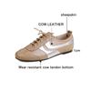 Fashion Women's new leather cowhide round toe spring and autumn low heel plus large lace up casual and comfortable sports single shoe
