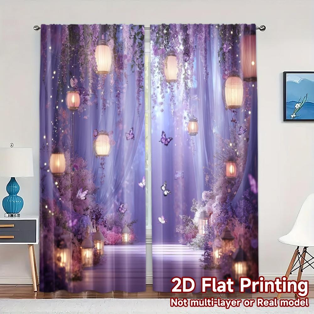 

2pcs 2D FLAT PRINTING Curtains (Without Rod) Enchanted Garden Modern Curtains&Window Treatment Yarn Curtains Home Decor Use for 100*130 Rod Pocket 1pcs