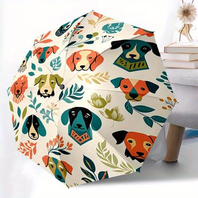 1 Stück Hunde Floral Automatischer Öffnen/Schließen Regenschirm mit Ein-Knopf-Bedienung,, Winddichtes Design Leichter Tragbarer Regenschirm für Frauen & Männer6053