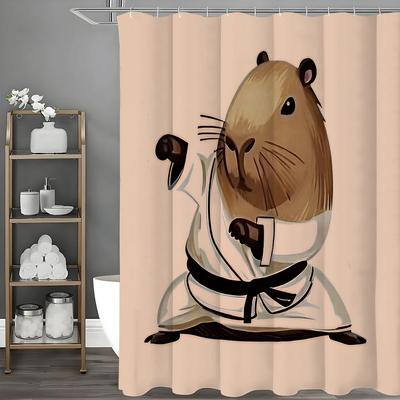 Schattig Karate Cavia Douchegordijn Waterdicht Schimmelbestendig Badkamergordijn met Leuk Cartoon Ontwerp voor Decoratie Gezinsbadkamer