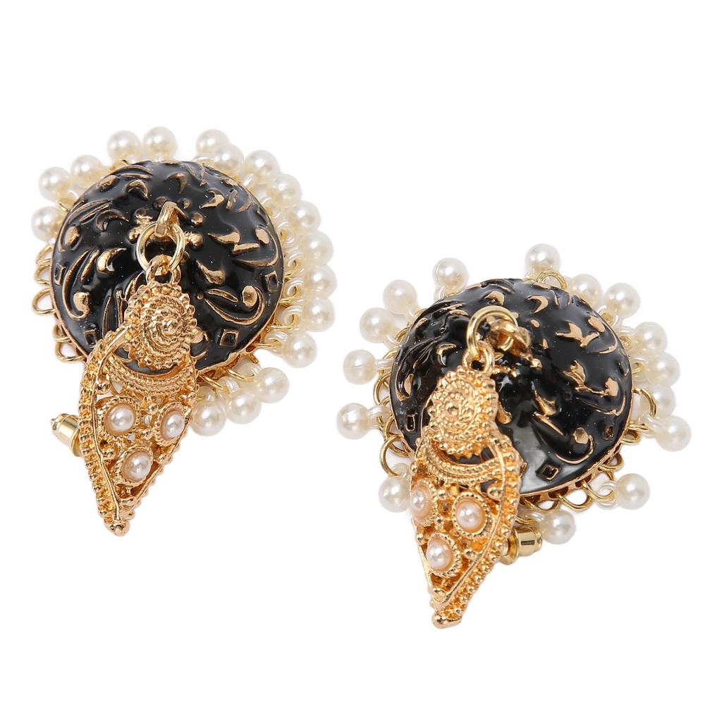 Woman Indian Bell Earrings Dangle Style Gold Plated Artifical Pearl Fashion Earrings Accessory