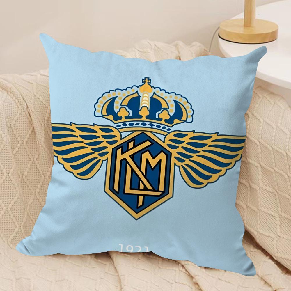 Netherlands Klm R-Royal Dutch Airline Cushion Cover Silky Short Plush Invisible Zipper Dustproof Sofa Pillow Case For Home Decor