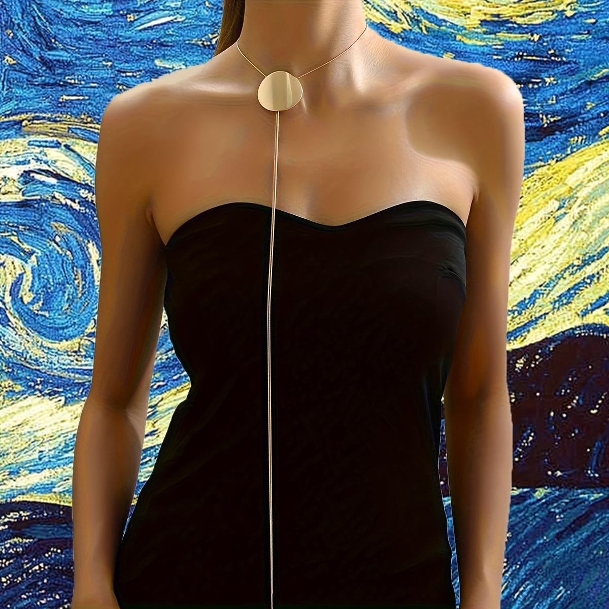 Стильная нишевая цепочка с подвеской-диском, регулируемая длина, цепочка для свитера