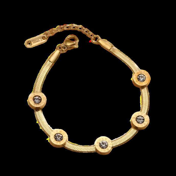 Exquisite European Style Women's Bracelet: Personalized Titanium Steel with Rhinestone Disc, Number Design, 18K Gold, High-End Fashion.