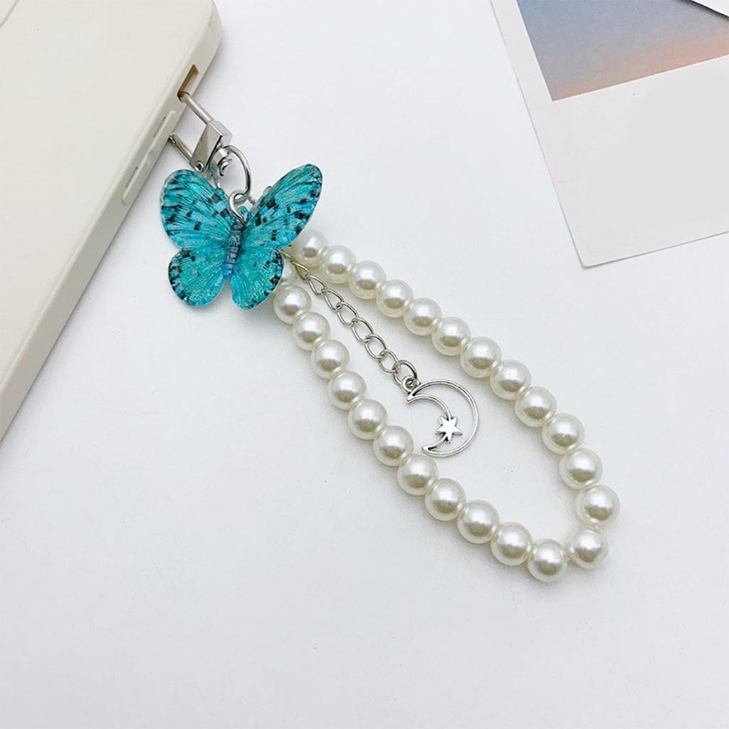 Cute Pendant Keychain with Butterfly Exquisite Pearls Beaded Rings Pendant Keyring Butterfly Keychain Handbag Pendant