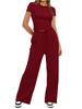 Solid Color Casual Long Sleeve Set Top High Waisted Wide Leg Pants Sportswear