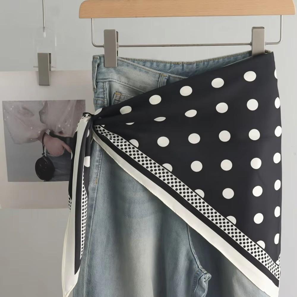 Thin Imitation Silk Scarf Polyester Waist Tying Scarf Vintage Polka Dot Triangle Scarf Club