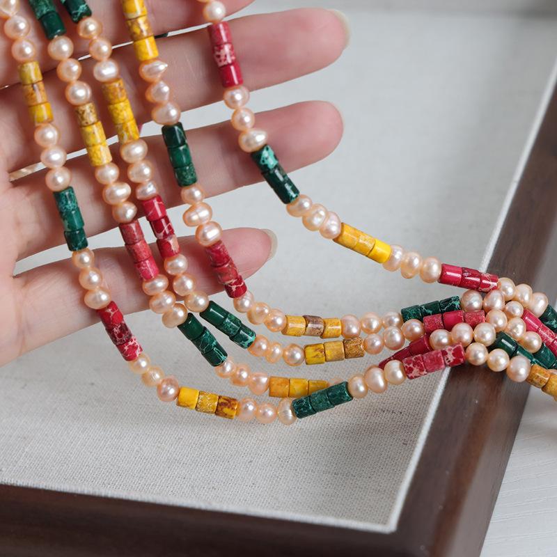 Naturlig Jadecylindrisk Färskvattenpärla Splicing Pärlband Handgjordt Halsband Änkedrottning Mångsidig Personlighet Smycken Kvinnor