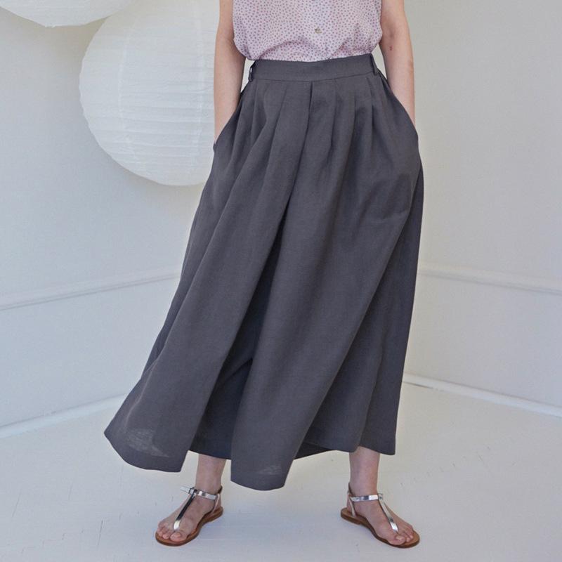 High-Waisted French Retro Linen-Cotton Wide-Leg Cropped Pants with Crinkled Texture